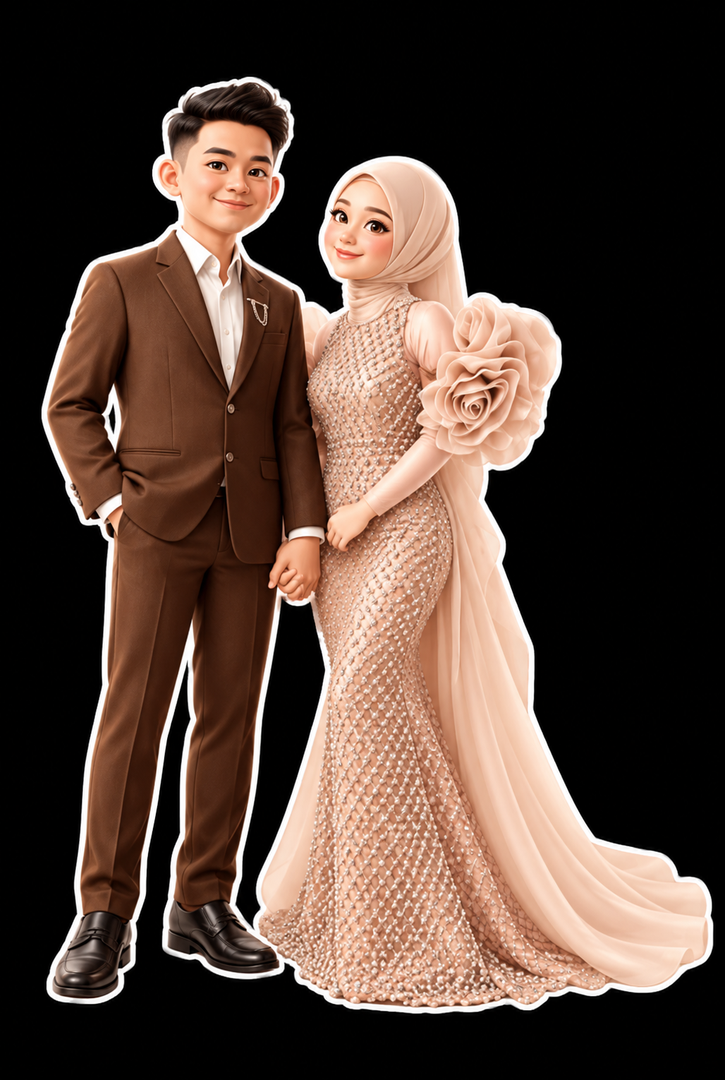 Ilustrasi Billy dan Dina dalam busana prewedding